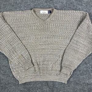 Bill Blass Sweater Mens Size L Beige Multicolor V-Neck Knit‎ Pullover